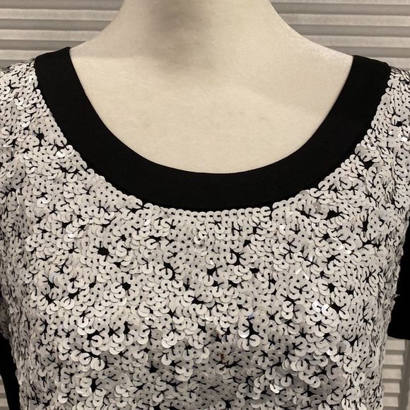 Ann Taylor Black Top covered in White Sequins - Picture 7 of 14